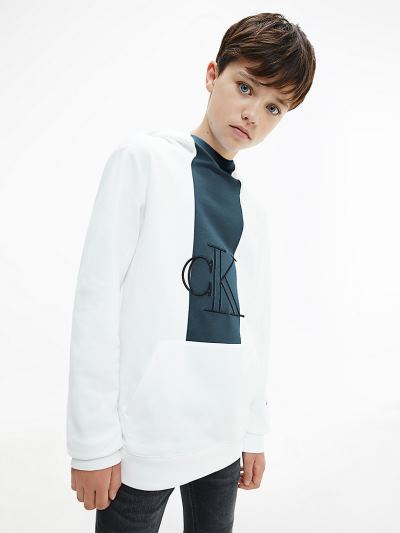 Calvin Klein Ruhák HU509984 | Calvin Klein Organic Cotton Logo Fiu Kapucnis Pulóver Világos Fehér